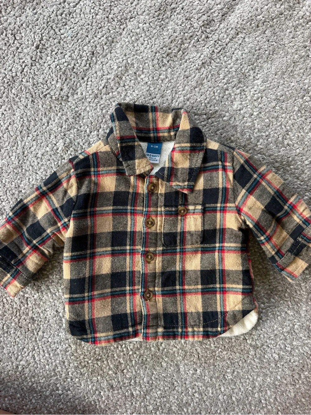 Old Navy Beige Plaid Sherpa-Lined Kids Jacket